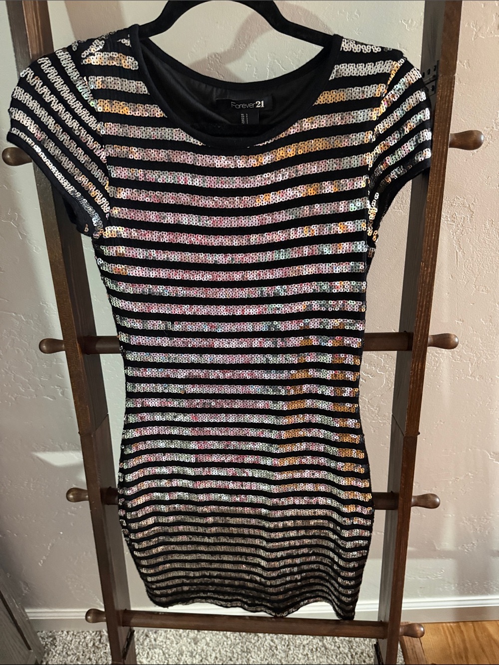 Forever 21 Black Mini Dress with Iridescent Sequin Stripes